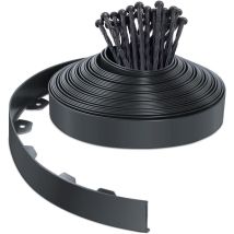 10 Meter Lange, Flexible Rasenkante Aus Kunststoff Mit 30 Befestigungspfählen, Raseneinfassung Mit Stabilen Pfählen, Gartenidee, 40 Mm Hoch, Anthrazit