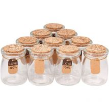 Mezheng - 10 Pack de bocaux en Verre avec couvercles en Liege, etiquettes pour etiquettes de Mariage et Ficelle pour Bonbons, epices, Collection de