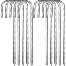 Cozevdnt - 10 Pack Ground Anchors, Galvanized Steel Tent Pegs, J-Hook Fixing Pegs, 12 Inch Trampoline Canopy Heavy Duty Steel Ground Anchor