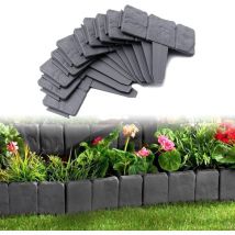 10 Pcs Bordure de Jardin 2.5 m Bordure de Pelouse en Plastique Effet Pierre Flexible Bordure de Gazon pour Jardin, 25 x 23 cm, Anthracite