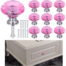 10 Pcs Bouton de Porte de Cristal Poignee de Meuble Diamant Poignée Boutons Meuble Tiroir Placard avec Vis pour Accueil Bureau Coffre Armoire - 30MM