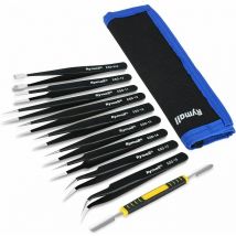 10 pcs Brucelles Anti-statique Pincettes esd de Précision Entretien Outils Kit, pour Réparation Electronique, noir