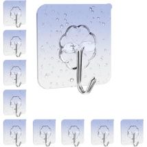 10 Pcs Crochet Adhesif Mural Charge Maximale 10kg, Crochets Adhesif imperméables, Accroche Serviette Salle de Bain Crochets Adhesifs Transparents