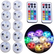 10 pcs Mini Lumières led Submersible, light Lampe sous-Marines Étanche rgb Multicolore Bougies led Éclairage avec 2 Télécommandes pour Piscine Étang