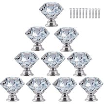 10 pcs Poignée Bouton de Porte Placard Meuble Tiroir Armoire, 30mm Diamant de Verre Cristal avec Vis - Transparent