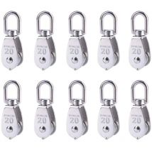 10 pièces en acier inoxydable câble métallique grue poulie bloc m20 grue de levage crochet pivotant simple poulie bloc fil suspendu roue de remorquage