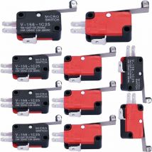 Gotrays - 10 pièces Micro interrupteur à rouleau bras de levier spdt no/nc interrupteur de fin de course momentané pour routeur cnc V-156-1C25