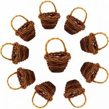 10 Pieces Small Wicker Basket Woven Rattan Baskets Miniature Basket with Handles Mini Laundry Baskets Portico Flower Fruit Baskets Picnic Basket