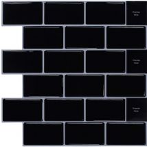 10-Pièces Sticker Carrelage Adhesif Mural 3d Autocollant Credence Adhesive pour Cuisine Noir (30.5x 30.5cm) npterbl