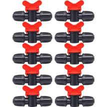 10 Pièces Vanne Commutation d'Irrigation, Irrigation Pipe Valve Switch, Robinet Jardin en Plastique pe, Robinet Barbelé Double Mâle, pour