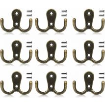 10 Pieces Vintage Hook, Retro Metal Double Wall Hook, Zinc Alloy Hook, Bathroom, Coat, Hat and Kitchen, Bedroom Hook and Decor