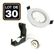 Europalamp - 30 portalámparas de cerámica GU10 clase 2 + 20 aros orientables blancos