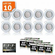 Lampesecoenergie - 10 Spots led 3-step dimmable sans variateur 7w eq.56w blanc chaud orientable finition blanc