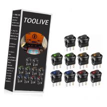 10 Stück 12-V-Schalter, runder Mini-Wippschalter, 5-farbiges LED-Licht, 12 V, 20 A DC, 3-polig, Ein-Aus-Schalter für Kraftfahrzeuge, Boote,
