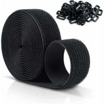 10 Stück 25 mm mx wiederverwendbare Klettbänder, verstellbare Kabelbänder mit 50 Stück Kunststoffschnallen, schwarze Kabelbinder aus Nylon mit