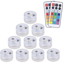 Torana - 10 Stück Mini-LED-Tauchleuchten, aled light Unterwasserlichter Wasserdichte RGB-Mehrfarbige LED-Kerzenlichter mit 2 Fernbedienungen für