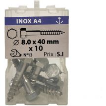 10 vis à bois 8 x 40mm tête hexagonale inox A4 Vissal