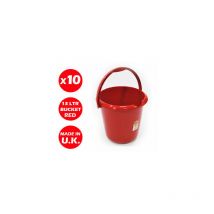 Viss - 10 x 13 litre plastic storage bucket - with handle - waste - water - large - red