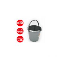 Viss - 10 x 13 litre plastic storage bucket - with handle - waste -water -large -silver