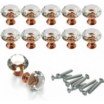 10 x 30mm Poignée Bouton diamant bling décoration porte meuble rose tiroir armoire - Or rose