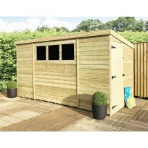 10 x 5 Pressure Treated Tongue And Groove Pent Shed With 3 Windows And Single Side Door + Safety Toughened Glass
