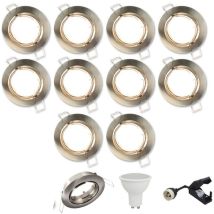 Eclairage Design - 10 x Spot encastrable orientable Acier Brossé complet led 5W eq 40W Température de Couleur: Blanc neutre 4000K