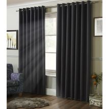 Alan Symonds - 100% Blackout Eyelet Ring Top Curtains Charcoal 90 x 90 - Charcoal