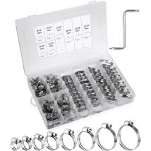100 colliers de serrage réglables, colliers de serrage en acier inoxydable, colliers de serrage, 8 tailles 8-44 mm, colliers de serrage pour