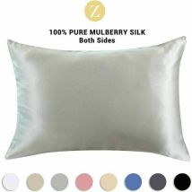 Qonovt - 100% Natural Mulberry Silk Pillowcase - for Hair and Skin - 19mm Silk on Both Sides - 1 Unit, Silk, Silver Grey, Standard 50x75cm