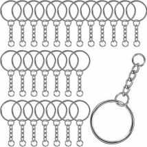100 pcs Anneau Porte Clé, 25 mm Porte Clef avec Chaîne Argent Porte Clef avec Anneaux