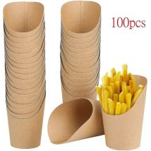 100 Pcs Fried Food French Fries Holder 14oz Disposable Slanted Fries Cups Kraft Paper Cups Fast Food Takeaway Packing Boxes