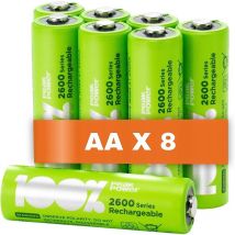 Peakpower - 100% 8 x Pilas Recargables aa 2600 Series Capacidad mínima Garantizada 2300 mAh NiMH Pilas aa Recargables