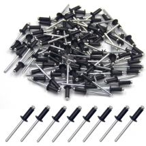 100 pièces de rivets aveugles en aluminium 4.8 x 12mm, rivets à bout ouvert, rivets pop, paquet de 100 (Noir)