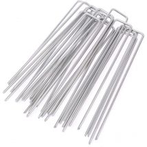 100 piquetas de acero galvanizado para tierra, anclajes de jardín en forma de u para mantillo, 150 x 25 mm, ø 3 mm,plateado