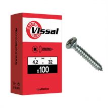 100 vis tôle 4,2 x 32mm tête fraisée bombée zingué Vissal
