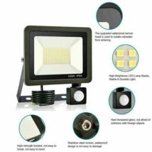 100-w-led-außenstrahler Mit Bewegungsmelder, Ip65 Wasserdicht, 60.000 Lm, Kaltweißes Licht Für Garten, Garage, Sportplätze