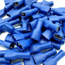 Pepte - 100 x 4.8x0.8mm Blue Fully Insulated Female Push-On Disconnects Terminals