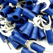 Pepte - 100 x 5.3mm Blue Cable Crimp Fork Spade Terminals Connectors