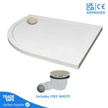 1000 x 800mm White Offset Quadrant Left Hand 45mm Shower Tray with Brushed Brass Waste