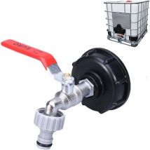 1000L-Wassertankhahn mit Gartenschlauch-Wasserhahnadapter, IBC-Wasserhahnanschluss S60X6, Regensammler-Gartenhahn (1/2-Zoll-Kunststoffadapter)