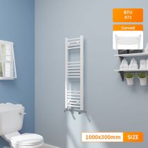 1000x300mm White Heated Towel Rail Radiator Curved Bathroom Heating Rad