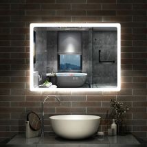 Aica Sanitaire - Rectangular Demister Bathroom Mirror with led Lights,Wall Mounted,IP44 - 1000x600 +Bluetooth+Dimmable 3 Colours+Demister - White