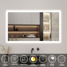 Biubiubath - Rectangle Bathroom Mirror 1200 x 700mm with Shaver Socket 3 Color Lights,Vanity Mirror with Smart Memory Function