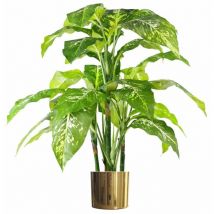 100cm Large Fox's Aglaonema (Spotted Evergreen) Tree Artificial Plant with Gold Metal Planter