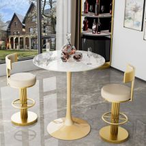 Unho - 100cm Tall Round Dining Table Marble Modern Tulip Table Slate Tabletop with Golden Pedestal Base, Bistro Kitchen Dining Room, Jade White