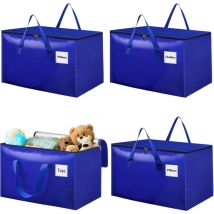 100L Bleu Gris Sac de Rangement en Polyester, Lot de 4 Imperméable Sacs de Déménagement avec Fermeture éclair et Poignée, Boite Rangement Vetement
