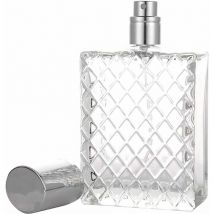 Fei Yu - 100ml Parfum Atomiseur Rechargeable, 100 ml Carrés Boîteille de Parfum en Verre Grilles Portable Clear Voyage, Flacon de Parfum Vide