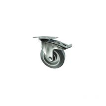 Braked Swivel Plate 125mm Grey Rubber Tyre - Atlas Workholders