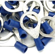 Pepte - 100pcs Blue Insulated Crimp Ring Terminals 13mm Stud Size Connectors
