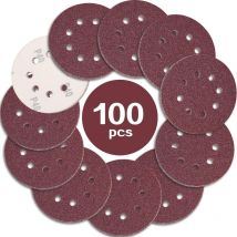 100PCS Disque de Ponçage 125mm Grain 80, Disques a Poncer Papier Abrasifs 8 Trous Idéal pour Poncer/Polir